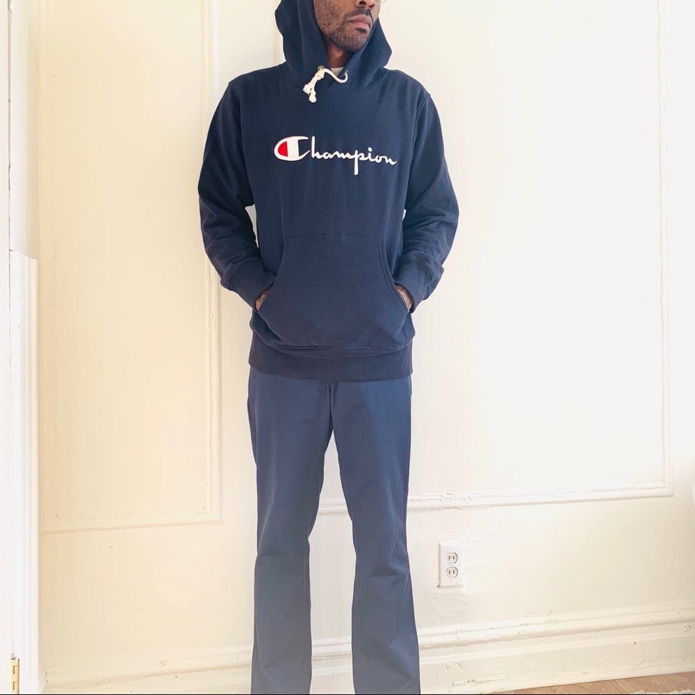 Champion Reverse Weave Logo Script Hoodie-Navy-XL - Picture 1 of 5